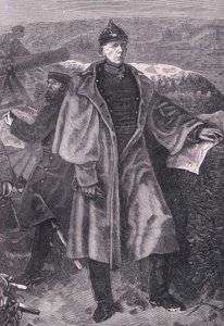 Von Moltke før Paris, Cassells historie om krigen mellom Frankrike og Tyskland utgitt av Cassell and Company Limited, ca. 1890 (litho) av German School