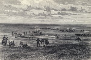 Vogntog på præriene i South Dakota, USA (litho) av German School
