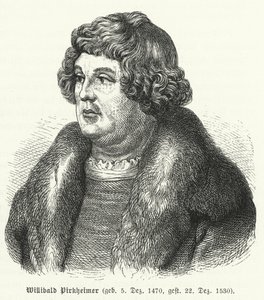 Willibald Pirckheimer , tysk renessanseadvokat, forfatter og humanist, og venn av Albrecht Durer (gravering) av German School