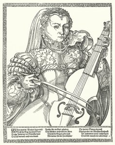 Kvinne spiller cello (gravering) av German School