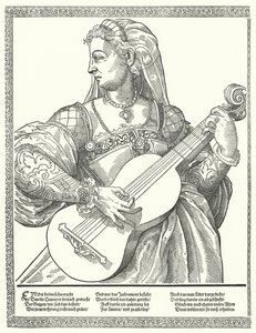 Kvinne spiller gitar (gravering) av German School