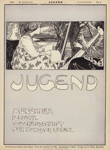 Kvinne spiller harpe (litho) av German School
