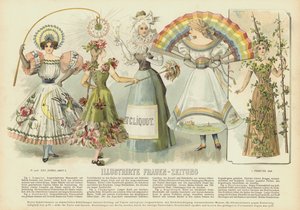 Kvinners kostymer og moter (farge litho) av German School