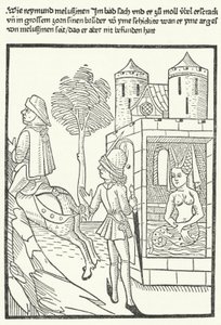 Tresnitt som viser en scene fra legenden om Melusine av German School