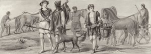 Arbeid og yrker i antikkens Hellas. Illustrasjon for Bilder-Atlas (gravering) av German School