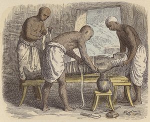 Pakke inn en mumie i det gamle Egypt (farget gravering) av German School