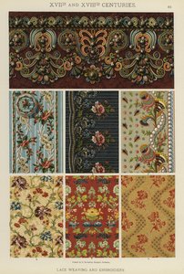 XVII. og XVIII. århundre, blondeveving og broderi (farge litho) av German School