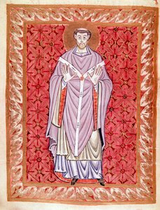 Representasjon av Saint Nizier av Lyon (513-573) (Nicet, Nicetius eller Nicetus) Miniatyr av Codex of Egbert (Codex Egberti) av skolen i Reichenau, rundt 980 av German School