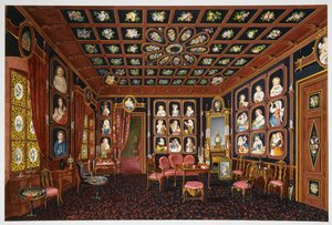 Samtalesalong i Villa Lazarovich, Trieste-residensen til Maximilian av Habsburg (1832-1867), tempera av Germano Prosdocimi av Germano Prosdocimi