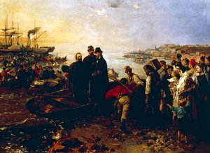 Boarding of the Thousand at Quarto, rundt 1860, av Gerolamo Induno (1825-1890), olje på lerret