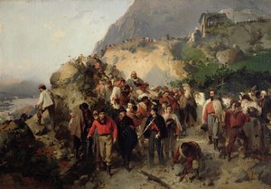 The Injured Garibaldi (1807-82) i Aspromonte-fjellene (olje på lerret) av Gerolamo Induno