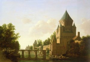 Kveldsutsikt over Kleine Houtpoort i Haarlem (panel)