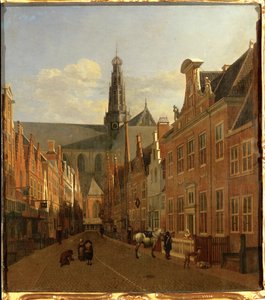Gate i Haarlem med St. Bavon kirke i bakgrunnen (olje på eik)