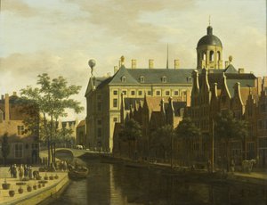 Nieuwezijds Voorburgwal med blomster- og tremarkedet i Amsterdam, ca. 1675