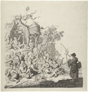 Gruppe romer på et vertshus med et dueslag av Gerrit Adriaensz. de Heer