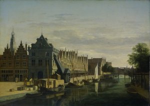 De Waag (veiehus) og kran på Spaarne, Haarlem