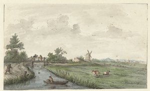 Landskap med grøft og landevei av Gerrit Grasdorp (possibly)