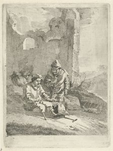 Fire figurer ved en ruin av Gerrit Groenewegen