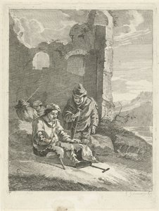 Fire figurer ved en ruin av Gerrit Groenewegen