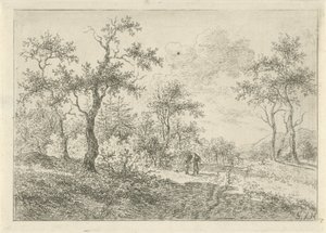 Skoglandskap med en kvinne og en gutt
