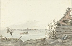 Utsikt over det oversvømmede Ransdorp, februar 1825 av Gerrit Lamberts