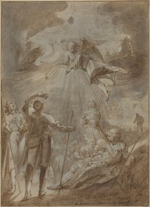 Bebudelsen til hyrdene (penn og brunt blekk med brun vask, forsterket med hvitt) av Gerrit Pietersz Sweelink