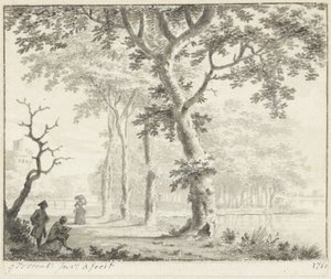 Trær ved vannkanten og en tegner av Gerrit Toorenburgh