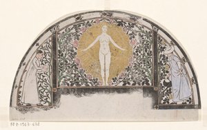 Design for en kalenderramme for 1901 med kvinner og blomster av Gerrit Willem Dijsselhof