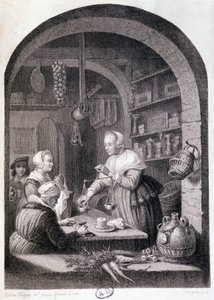 Landsbykjøpmann veier med en balanse. sd. 18. århundre av Gerrit or Gerard (after) Dou