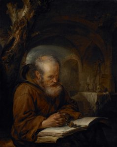 En eremitt ber, 1670 av Gerrit Dou