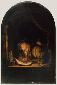 Astronomer by Candlelight, ca. 1650 (olje på panel) av Gerrit Dou
