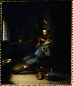 The tooth puller. Painting by Gerard Dou (or Gerrit Dow) (1613-1675) av Gerrit Dou
