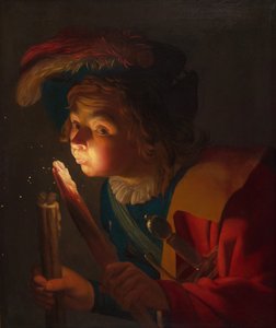 En gutt som blåser på en ild, 162122. av Gerrit van Honthorst