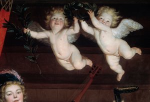The Angels Detail-konsert. Maleri av Gerrit Van Honthorst (1590-1656) 1624 Søn. 1,68x1,78 m av Gerrit van Honthorst