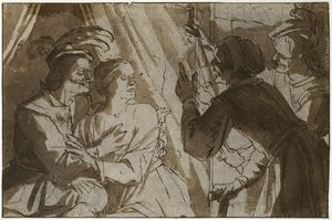The Prodigal Son (penn og brunt blekk med vask over svart kritt på papir) av Gerrit van Honthorst