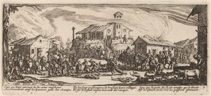 Plyndre og brenne en landsby av Gerrit van Schagen after Jacques Callot