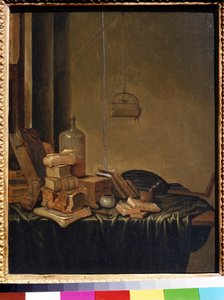 Stilleben med bøker. Maleri av Gerrit van Vucht (1600 eller 1620- ca. 1697). Olje på tre, 34 x 28 cm. nederlandsk skole fra 1600-tallet. Pushkin Museum of Fine Arts, Moskva. av Gerrit van Vucht