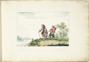 Herre og vandrer i et landskap av Gesina ter Borch (signed by artist)