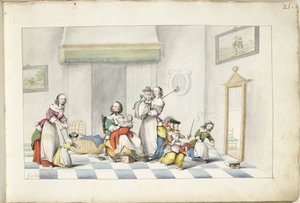 Barnerom med tre kvinner og barn av Gesina ter Borch (signed by artist)