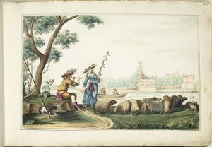 Pastoral forestilling ved en elv av Gesina ter Borch (signed by artist)
