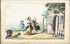 Par hilser på en dame ved døren til et landsted av Gesina ter Borch (signed by artist)