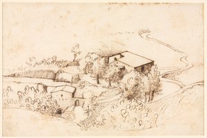 Gård med trær i et kupert landskap verso, 1567. av Gherardo Cibo