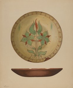 Tallerken med tulipan og to blomster, 1938. av Giacinto Capelli