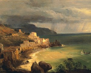 Storm på Amalfikysten og Napolibukta av Giacinto Gigante (1806-1876), Italia
