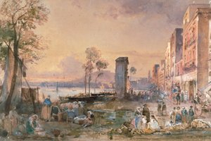 Utsikt over Napoli fra Marinella, av Giacinto Gigante (1806-1876), blyant, akvarell og ceruse (hvit bly) på papir, Italia av Giacinto Gigante