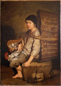 Ærendegutt sittende med en kurv på ryggen, egg og fjærkre, ca. 1735 (olje på lerret)