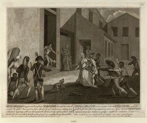 Arrestasjonen av Cécile Renault 22. mai 1794 i leiligheten til Robespierre, ca. 1798. av Giacomo Aliprandi