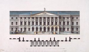 Prosjekt fra Smolny Institute. Hovedfasaden og planplanen, 1806-1808