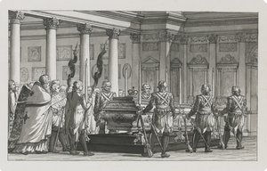 Keiseren Paul I ligger i staten med en æresvakt av Giacomo Antonio Domenico Quarenghi