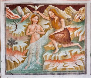 Døperen Johannes som døper Jesus i Jordan-elven, detalj fra Jesu liv